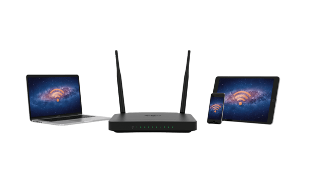 moderno inalámbrico red enrutador y dispositivos presentando pulcro diseño aislado en transparente fondo png