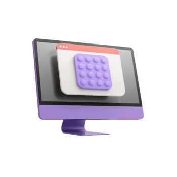 Modern computer display with application window floating on a transparent surface offering digital png