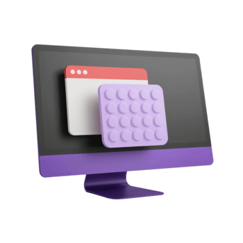 Stylized computer display showcasing a modern interface with floating design elements on png