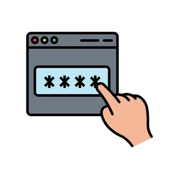 A finger touches the password field on a gray browser window, presented on white background vector