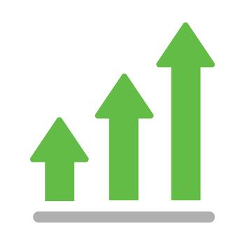 Green arrows incrementally move upward showing growth against a gray baseline on a white background vector