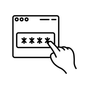 dedo entra contraseña en el sitio web interfaz con asterisco símbolos terminado blanco antecedentes vector