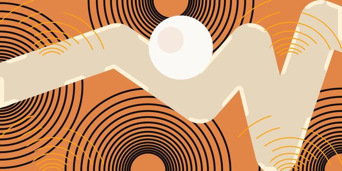 Abstract Retro Background with Zigzag Path and Concentric Circles vector