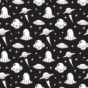 blanco y negro astronave y platillo diseño vector