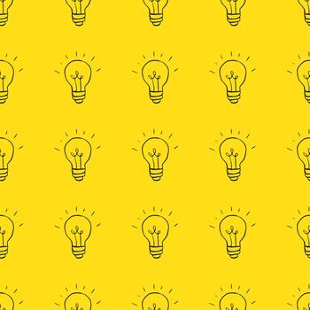 Light bulb seamless pattern on yellow vector