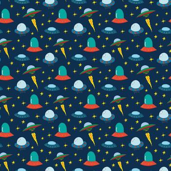 Spaceship and cloud cosmic pattern vector