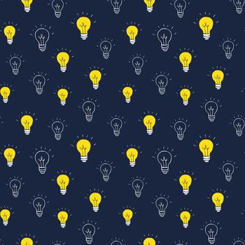 A pattern with light bulbs on a dark blue background vector