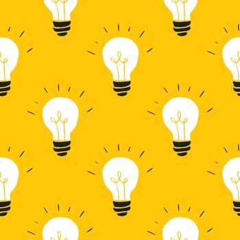 Light bulb seamless pattern in yellow design vector