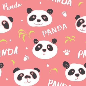 Panda seamless pattern with text and panda faces vector