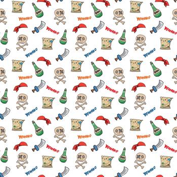 temática pirata modelo con calaveras, sombreros, y botellas vector