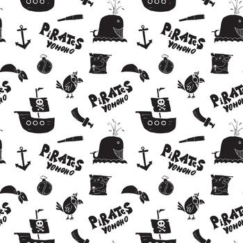 sin costura modelo con pirata caracteres y palabras vector
