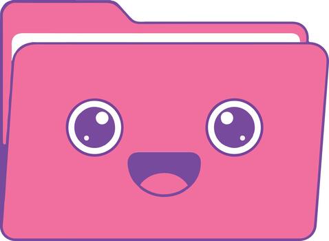 Cute Pink File Folder Character with Big Eyes and Open Mouth document storage vector