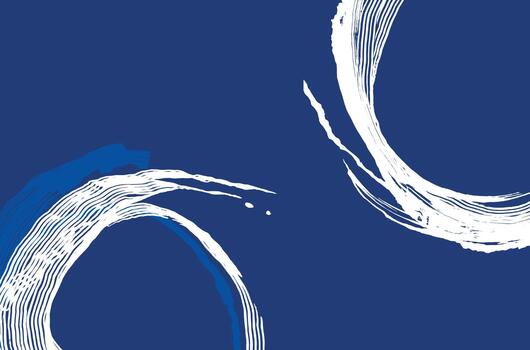 Abstract brush-stroke pattern featuring bold hand-drawn arcs and sweeping lines on deep blue. Dynamic movement and textured strokes evoke Japanese ink art and modern minimalism. vector