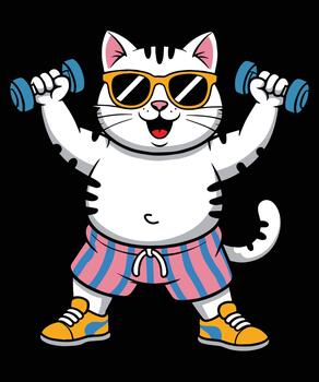 Cute Cat Working Out with Dumbbells vector