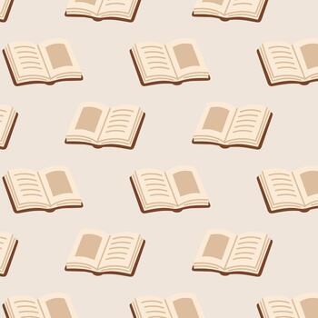 Cozy seamless pattern with open books in warm pastel tones. Minimal reading motif for stationery, fabric, wrapping paper and home decor. vector
