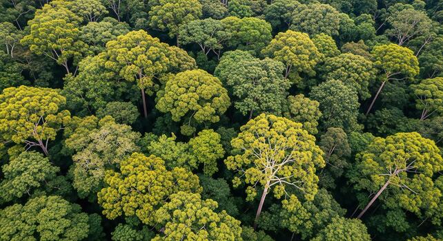 Nature background, Nature wallpaper, Aerial view of a dense lush green forest canopy with varied tree tops Nature background photo
