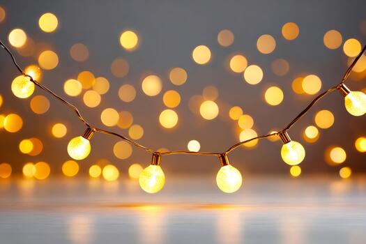 Glowing string lights creating festive bokeh background photo