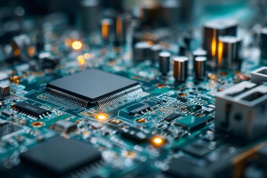 Circuit board with microchips, data processing, and hardware innovation photo