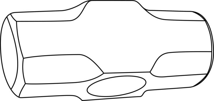 Lineart of a sledgehammer head with a handle hole in the center and rounded striking surfaces on ends vector