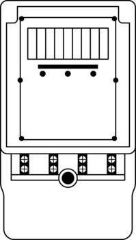 Lineart of a simple electric meter with a display and terminal connections in a line drawing style vector