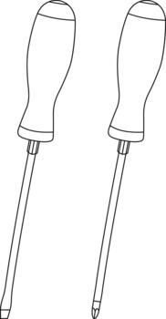 Illustration showing two outline style screwdrivers with different heads on a plain white background vector