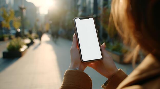 Person holding a blank screen smartphone outdoors mobile phone photo