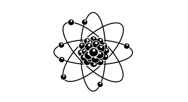 Illustration of an atom with nucleus and orbiting electrons on transparent background vector