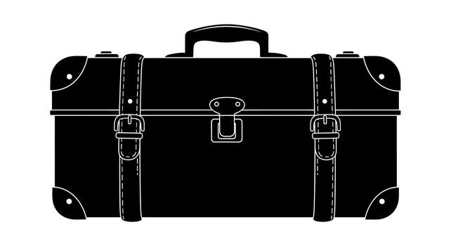 Illustration of a black suitcase with straps and handle on transparent background vector