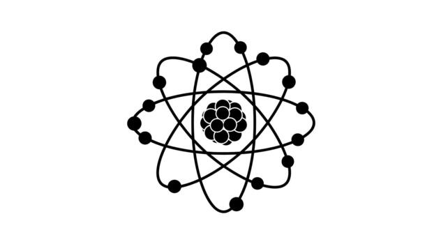 Illustration of a stylized atom with electrons and nucleus core vector