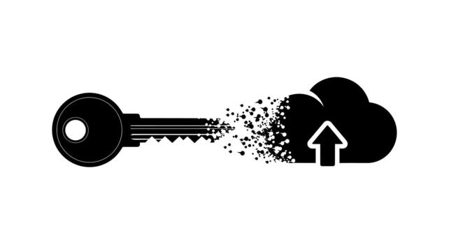 A black key dissipating into a cloud with an upward arrow icon vector