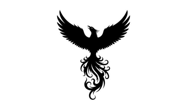 Silhouette of a phoenix with wings spread on a white background on transparent background vector