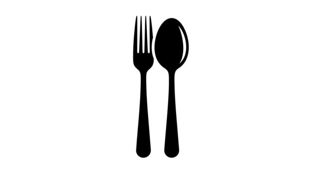 A simple black and white image of a fork and a spoon on transparent background vector