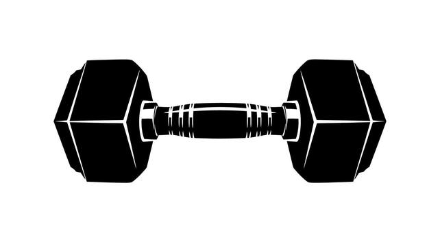 A black dumbbell with a textured handle on a white background on transparent background vector