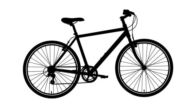 Silhouette of a bicycle with detailed wheels and frame work on transparent background vector