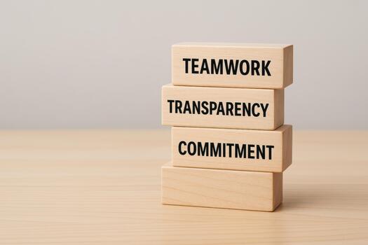 trabajo en equipo transparencia compromiso palabras en de madera bloques simbolizar negocio ética valores para exitoso colaboración y confiar en profesional ambiente foto