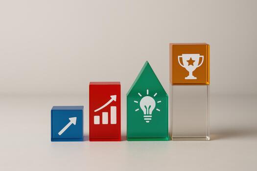 Leadership and team management concepts are represented by colorful blocks showing growth, ideas, and achievement in clear and inspiring arrangement photo