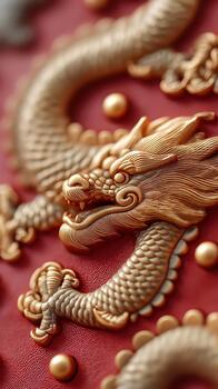 Stunning golden dragon design symbolizes strength and prosperity, perfect for celebrating Chinese New Year. This intricate artwork showcases cultural heritage and artistic craftsmanship photo