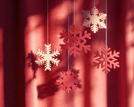 Hanging snowflakes create festive atmosphere, perfect for celebrating new year. These charming decorations add touch of winter magic to any space, enhancing joy of season photo