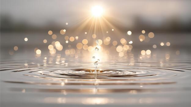 Gentle ripples form on surface of water as droplets create mesmerizing patterns, evoking sense of floating meditation and therapy in serene environment photo
