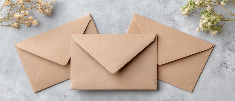 Elegant envelopes arranged on textured surface create warm atmosphere perfect for sending heartfelt messages during festive season of Christmas photo