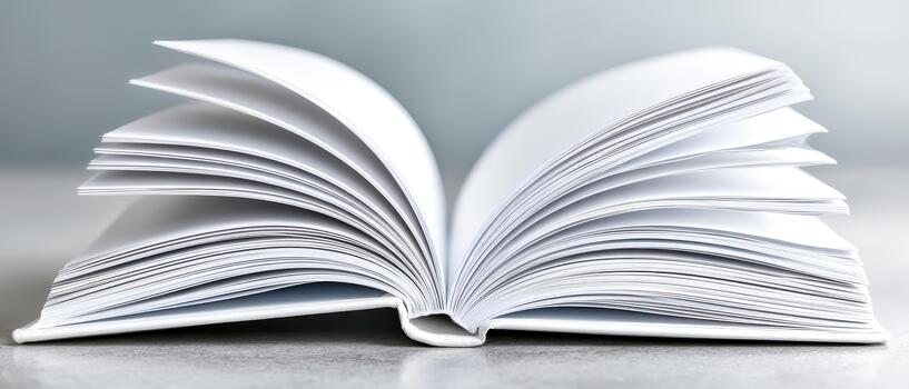 Open book showcases its blank pages, inviting creativity and imagination. This book cover mockup serves as perfect for design ideas and artistic expressions photo