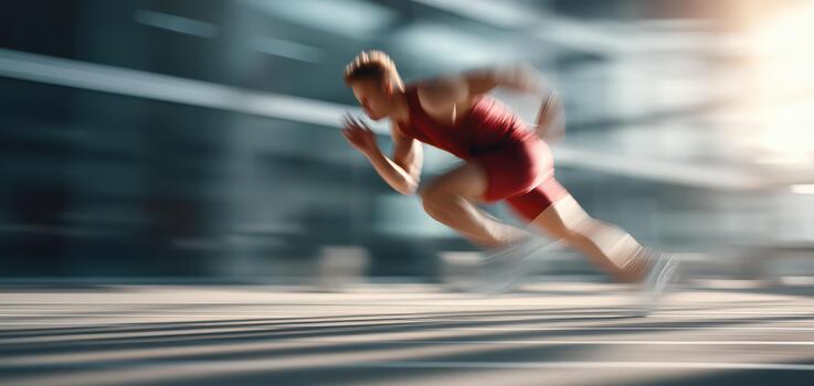 Dynamic athlete sprinting in blurred motion captures essence of gym workouts and exercises, showcasing dedication to wellness and fitness photo