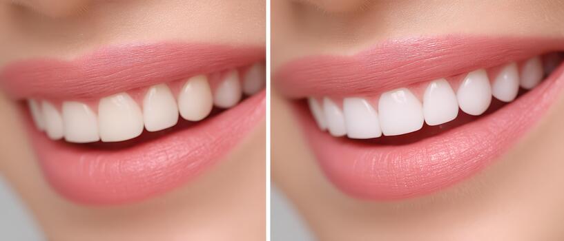 Stunning transformation showcasing dental veneers that enhance smile brightness and uniformity. before and after highlight remarkable difference in appearance and confidence photo