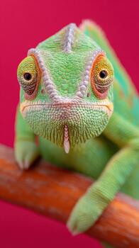 vibrante verde camaleón descansa en rama exhibiendo sus único textura y colores. esta salvaje animal cautiva con sus sorprendentes apariencia y intrincado detalles foto