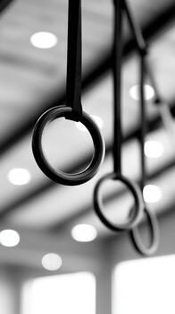 Gym rings symbolize exercise and wellness, inviting individuals to engage in physical activity and improve their fitness levels in motivating environment photo