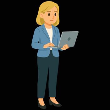 profesional mujer en pie y trabajando en un ordenador portátil computadora, enfocado en negocio Tareas y digital productividad. vector