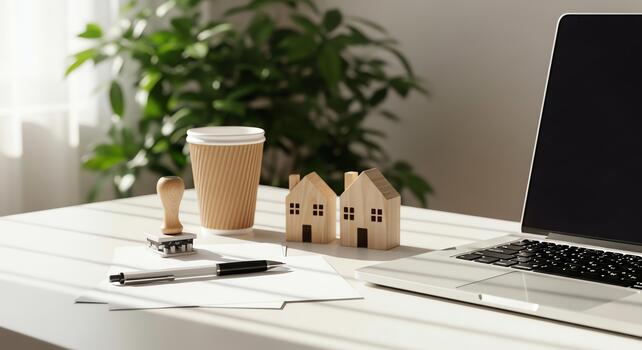Liminal spaces in a home office, creating a balanced workspace for productivity and comfort photo