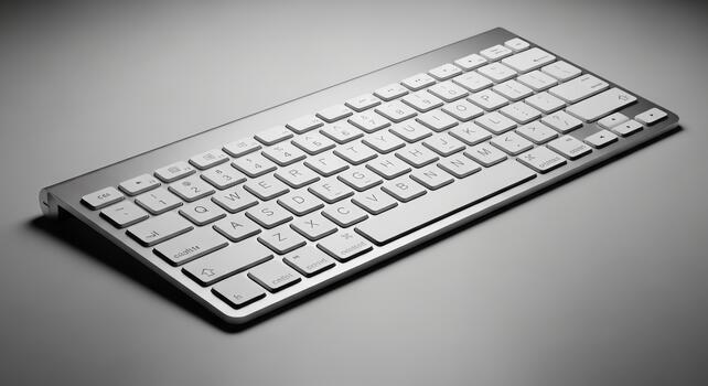 Sleek silver computer keyboard with a modern minimalist design on a neutral background photo