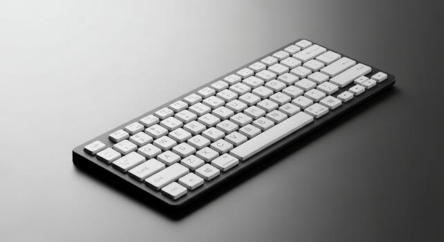 Modern White and Gray Computer Keyboard with Black Frame on a Reflective Surface photo