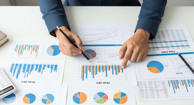 Analyzing business data and financial reports with charts and graphs photo